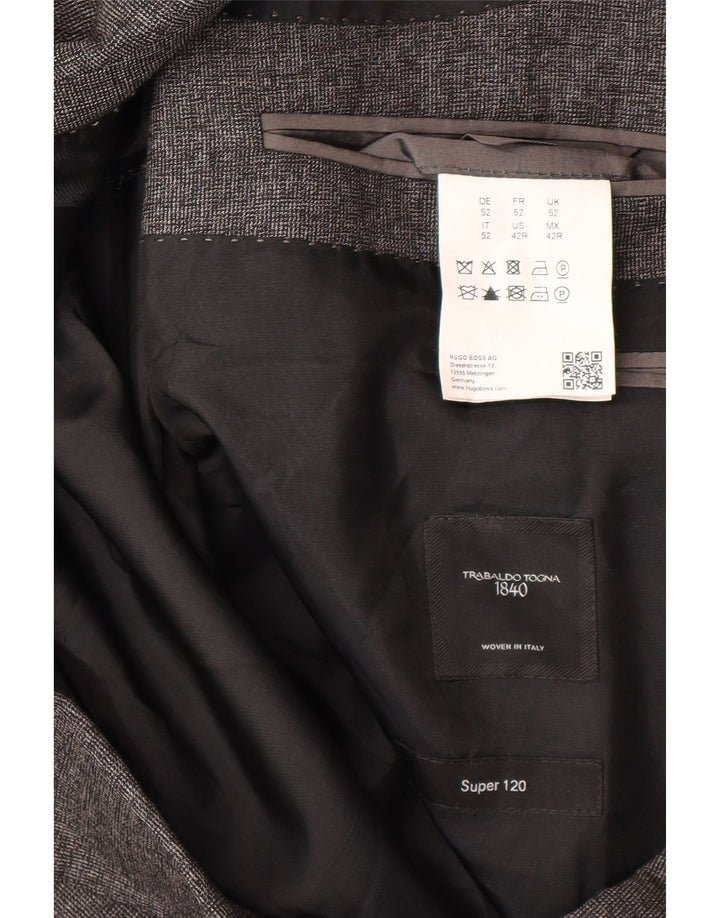 Hugo Boss Mens Slim 2 Button Blazer Jacket IT 52 XL Grey Virgin Wool