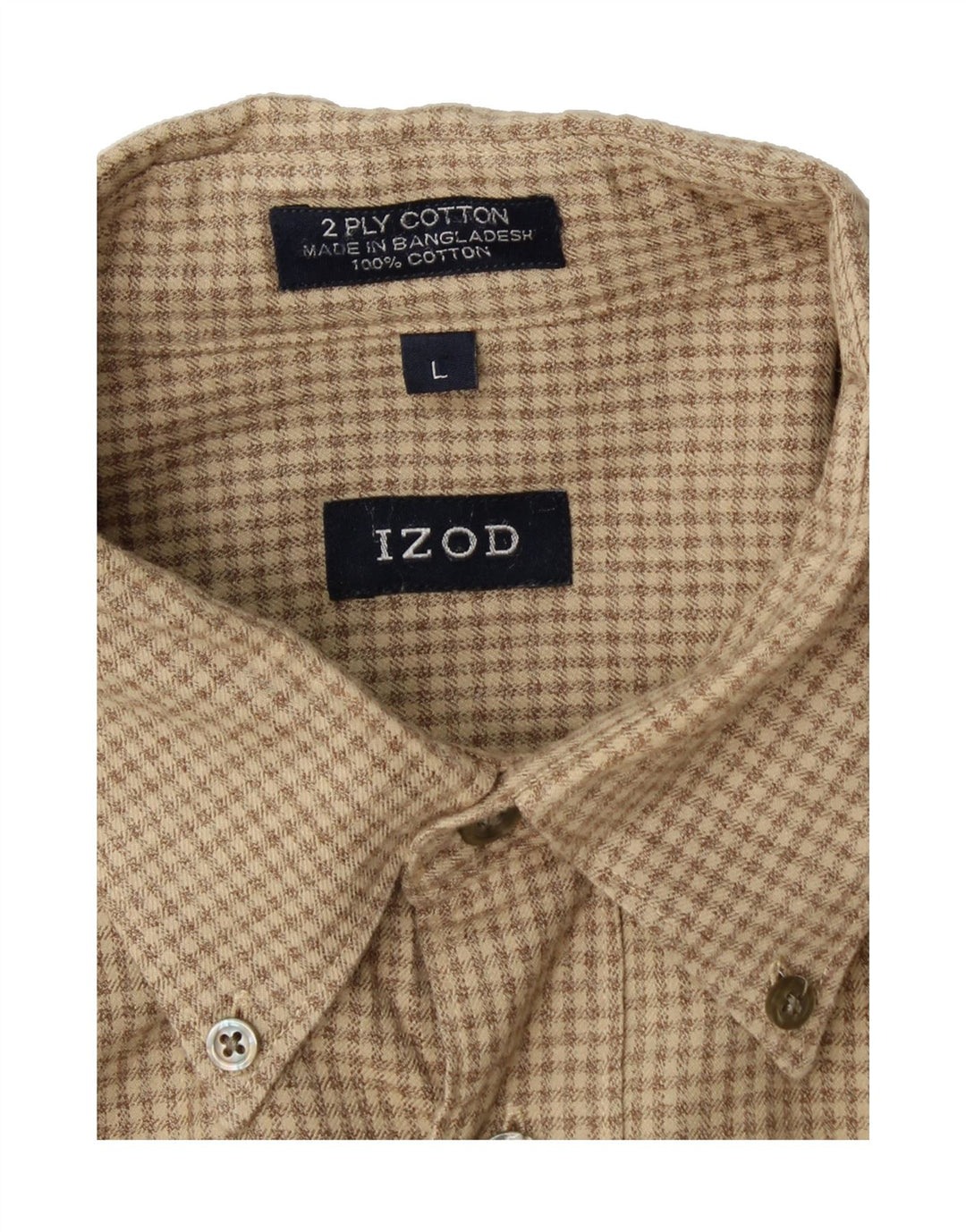 IZOD Mens Flannel Shirt Large Beige Check Cotton Vintage Izod and Second-Hand Izod from Messina Hembry 