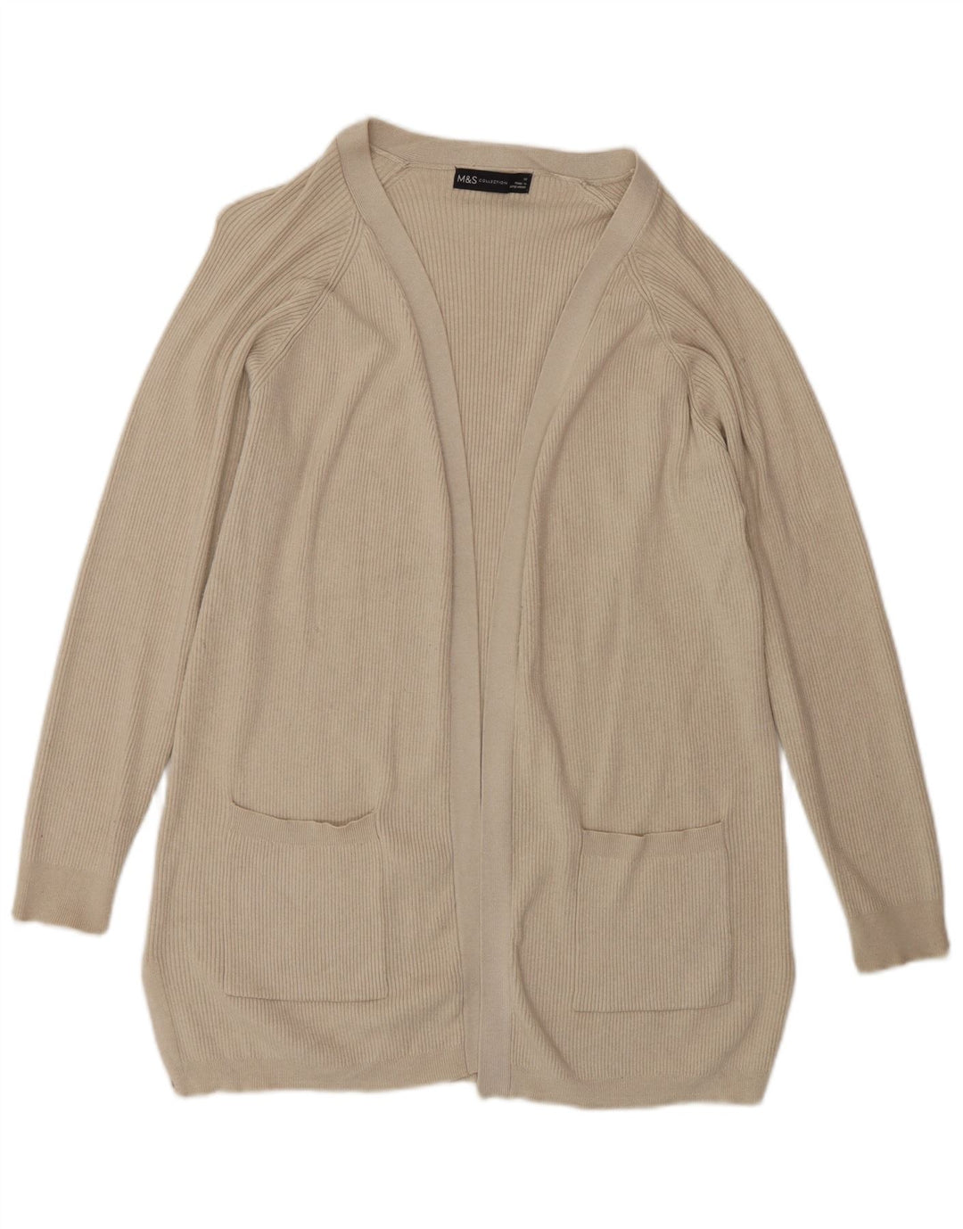 Marks & Spencer Womens Open Cardigan Sweater UK 14 Medium Beige Viscose