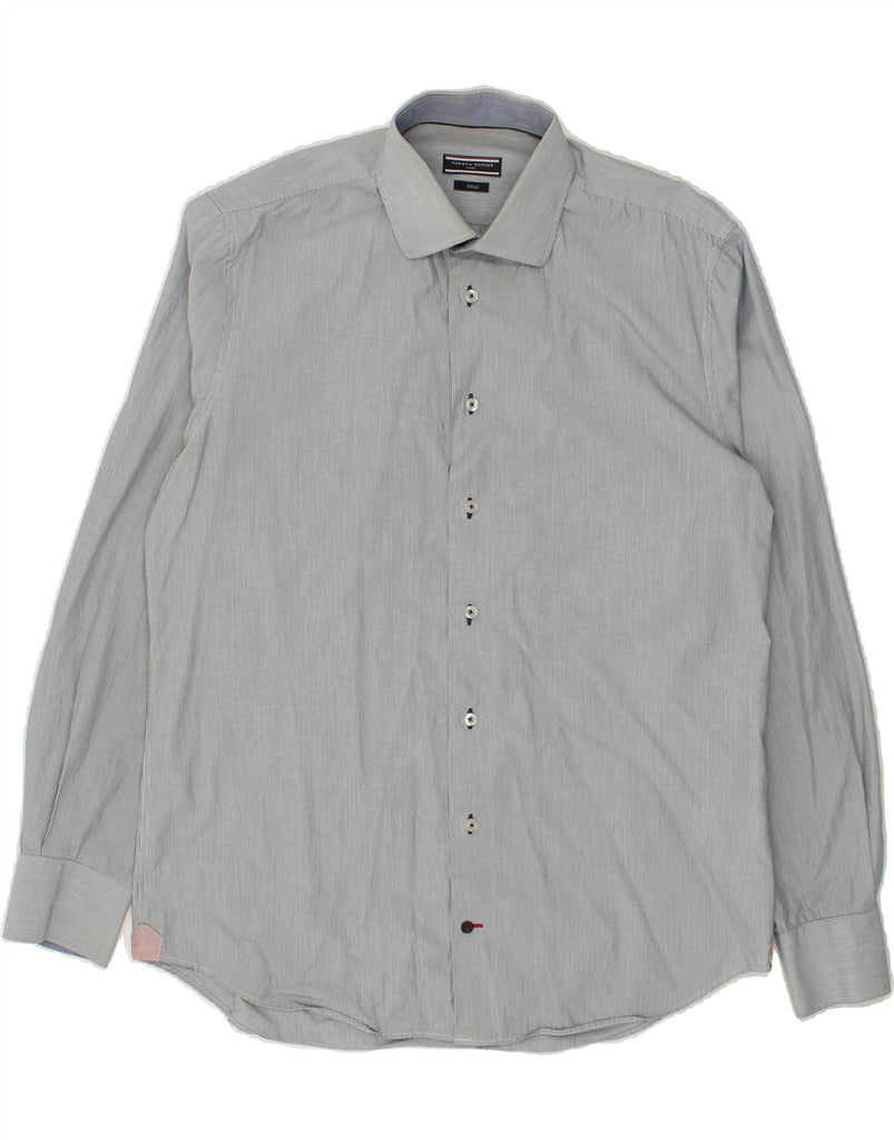 TOMMY HILFIGER Mens Tailored Fitted Shirt Medium Grey Cotton | Vintage Tommy Hilfiger | Thrift | Second-Hand Tommy Hilfiger | Used Clothing | Messina Hembry 