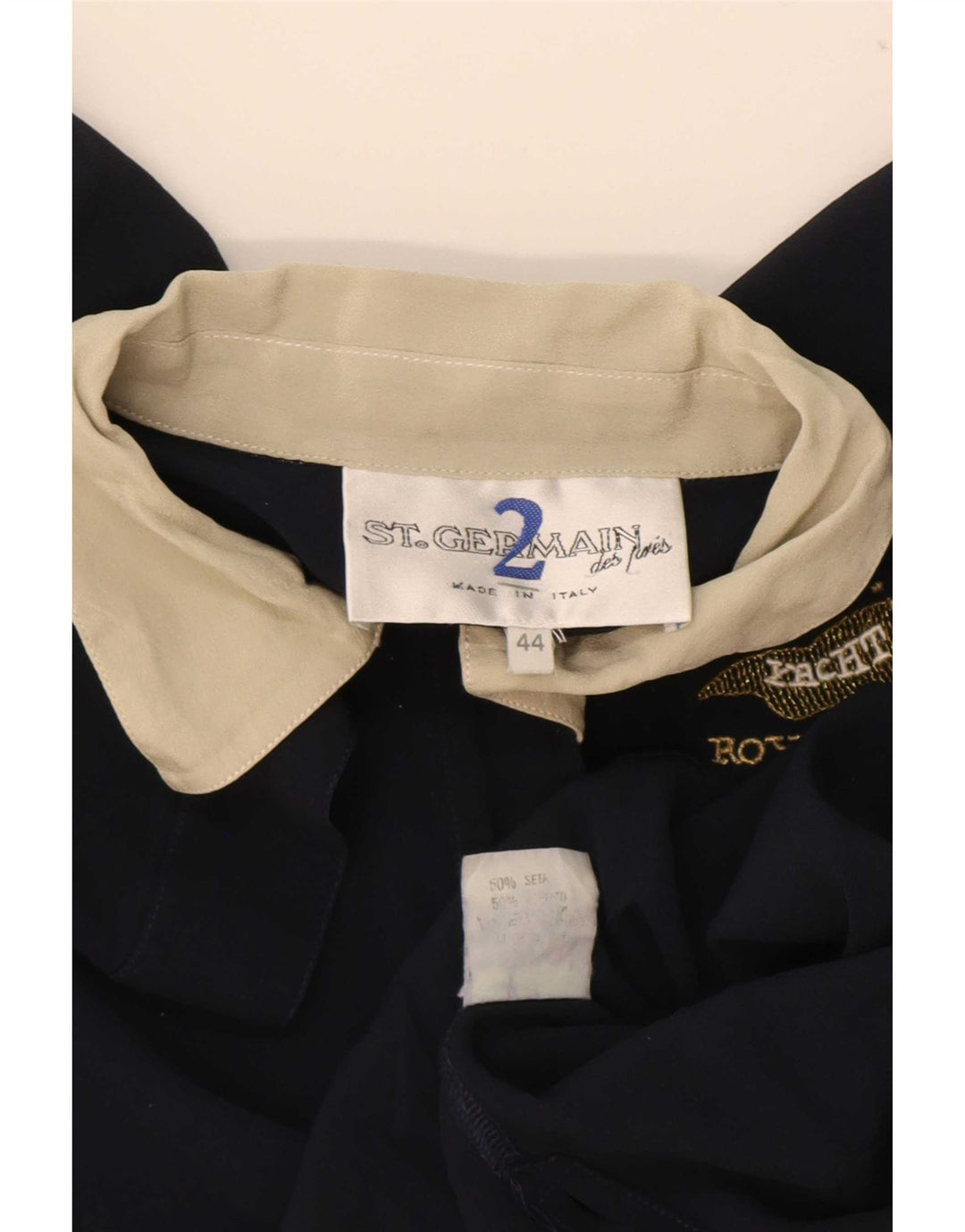 St. Germain Womens Des Pres Polo Shirt IT 44 Medium Navy Blue Colourblock