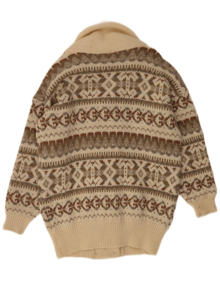 Vintage Womens Cardigan Sweater UK 14 Medium Beige Fair Isle