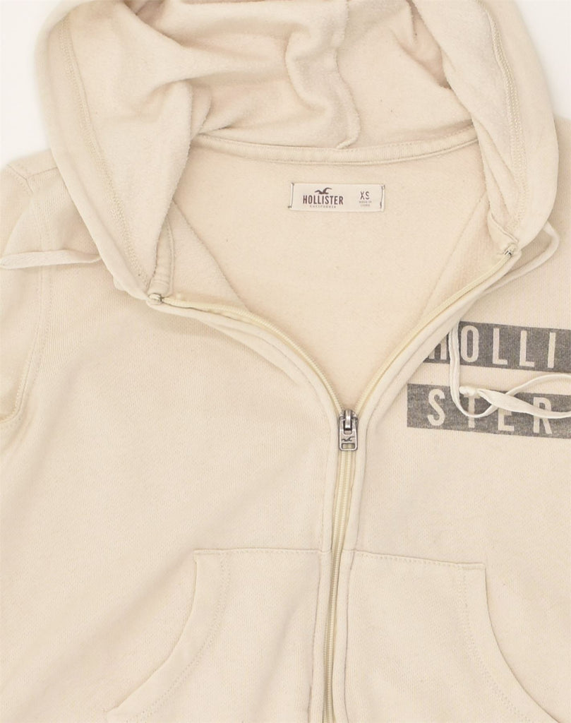 HOLLISTER Womens Graphic Zip Hoodie Sweater UK 4 XS Beige Cotton | Vintage Hollister | Thrift | Second-Hand Hollister | Used Clothing | Messina Hembry 