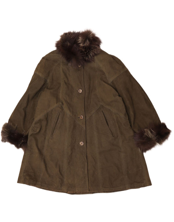 Talenti Womens Leather Coat UK 18 XL Khaki Leather