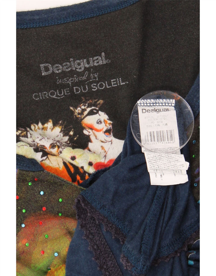 DESIGUAL Womens Graphic Asymmetric Tunic Top UK 14 Large Navy Blue Floral