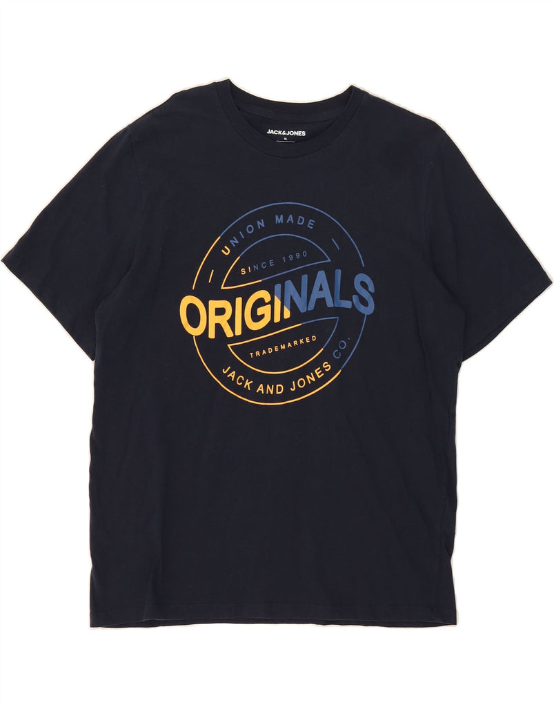 JACK & JONES Mens Graphic T-Shirt Top XL Navy Blue Cotton Vintage Jack & Jones and Second-Hand Jack & Jones from Messina Hembry 