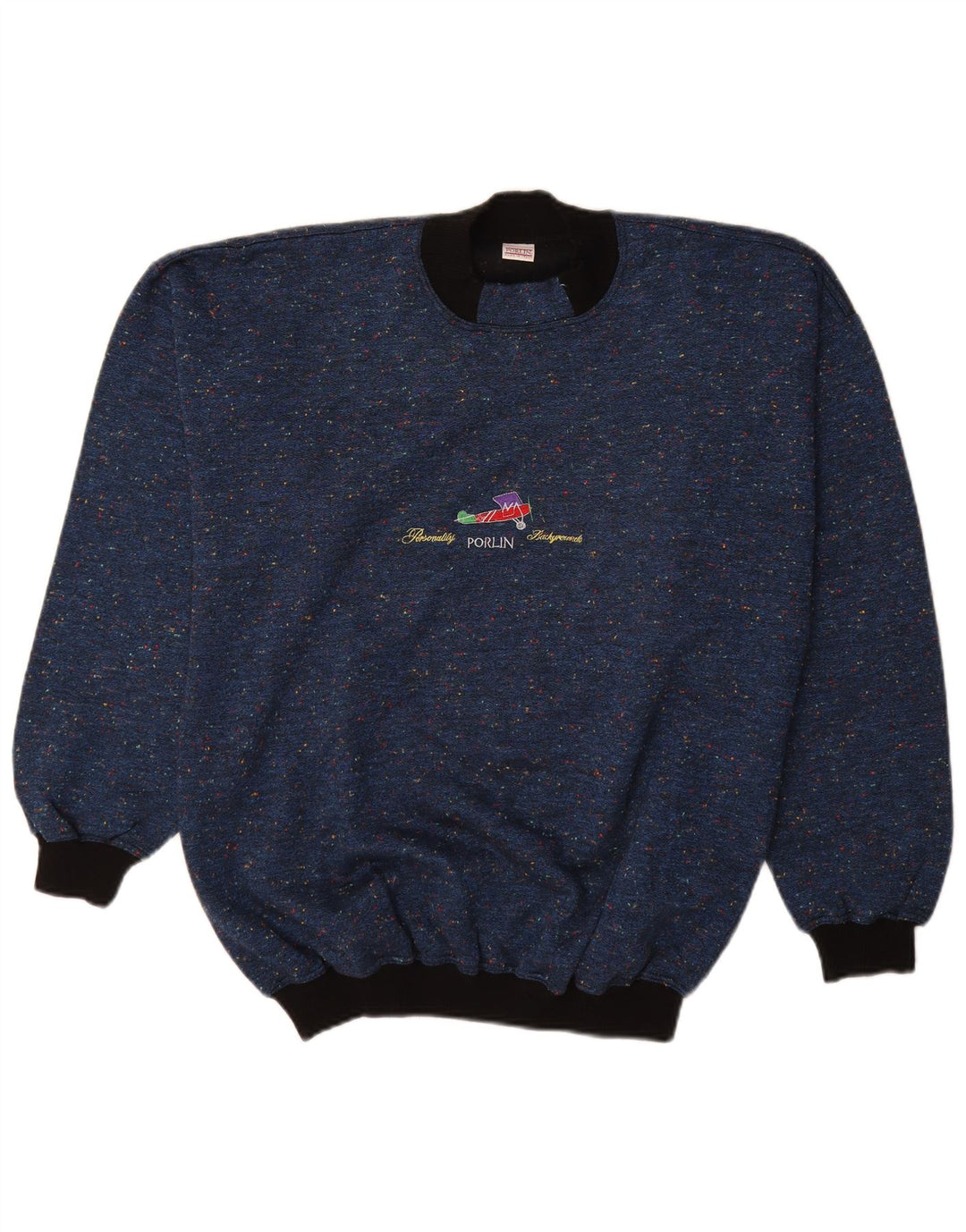 Vintage Mens Turtle Neck Jumper Sweater IT 48 Medium Navy Blue Flecked