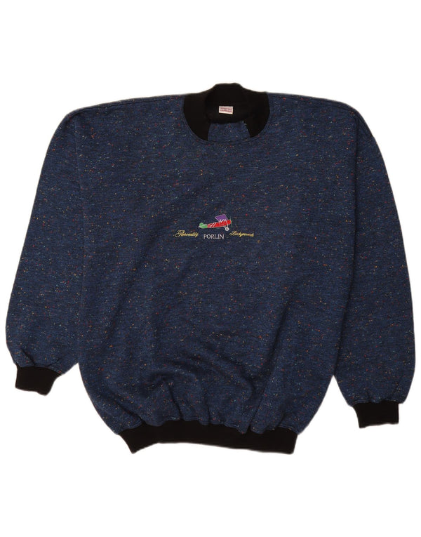 Vintage Mens Turtle Neck Jumper Sweater IT 48 Medium Navy Blue Flecked