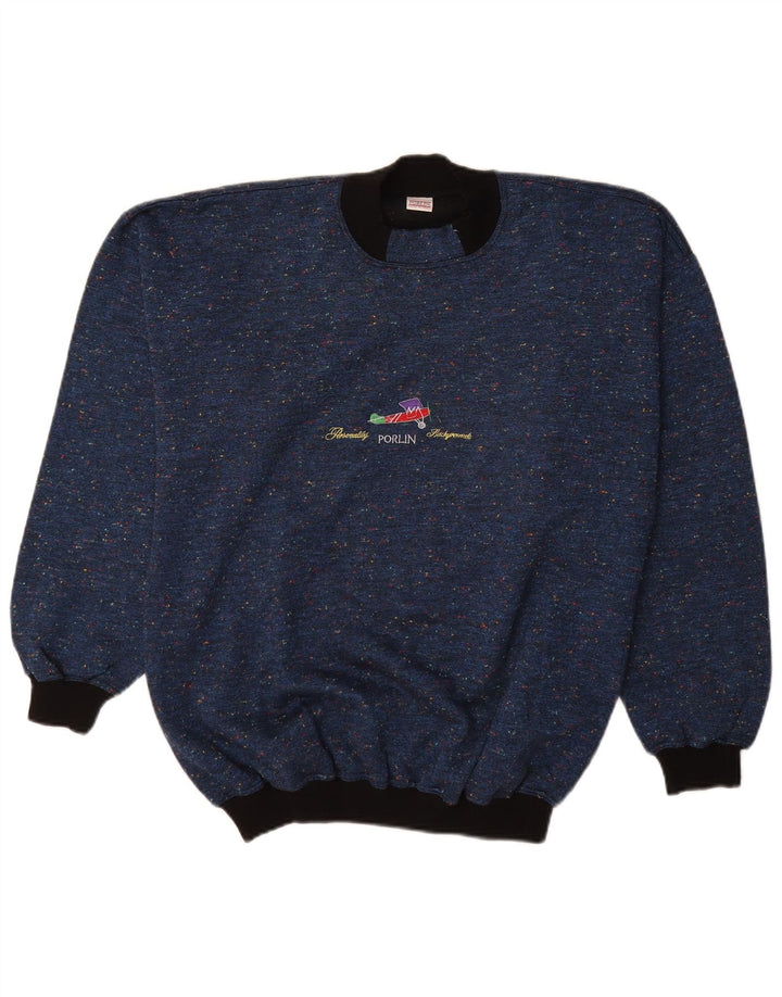 Vintage Mens Turtle Neck Jumper Sweater IT 48 Medium Navy Blue Flecked
