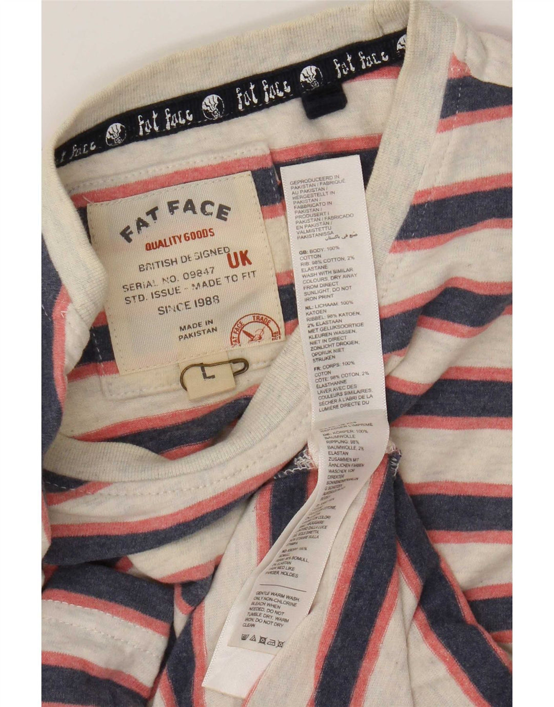 Fat Face Mens T-Shirt Top Large Grey Striped Cotton