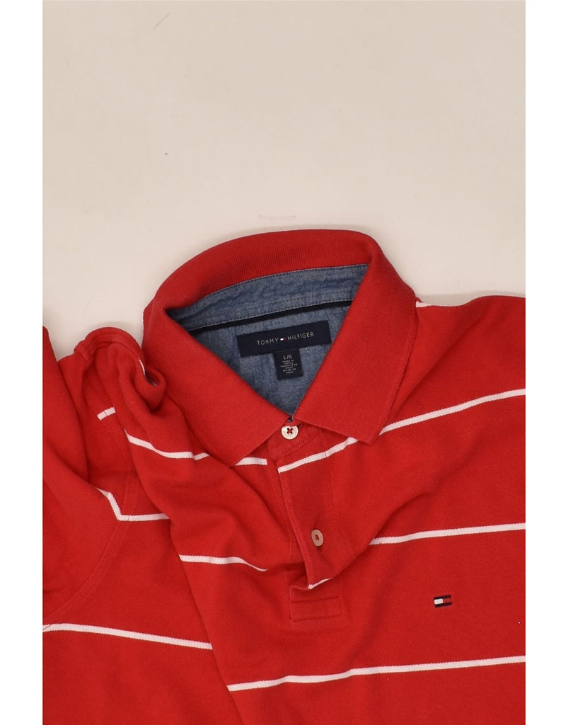 TOMMY HILFIGER Mens Polo Shirt Large Red Striped Cotton | Vintage Tommy Hilfiger | Thrift | Second-Hand Tommy Hilfiger | Used Clothing | Messina Hembry 