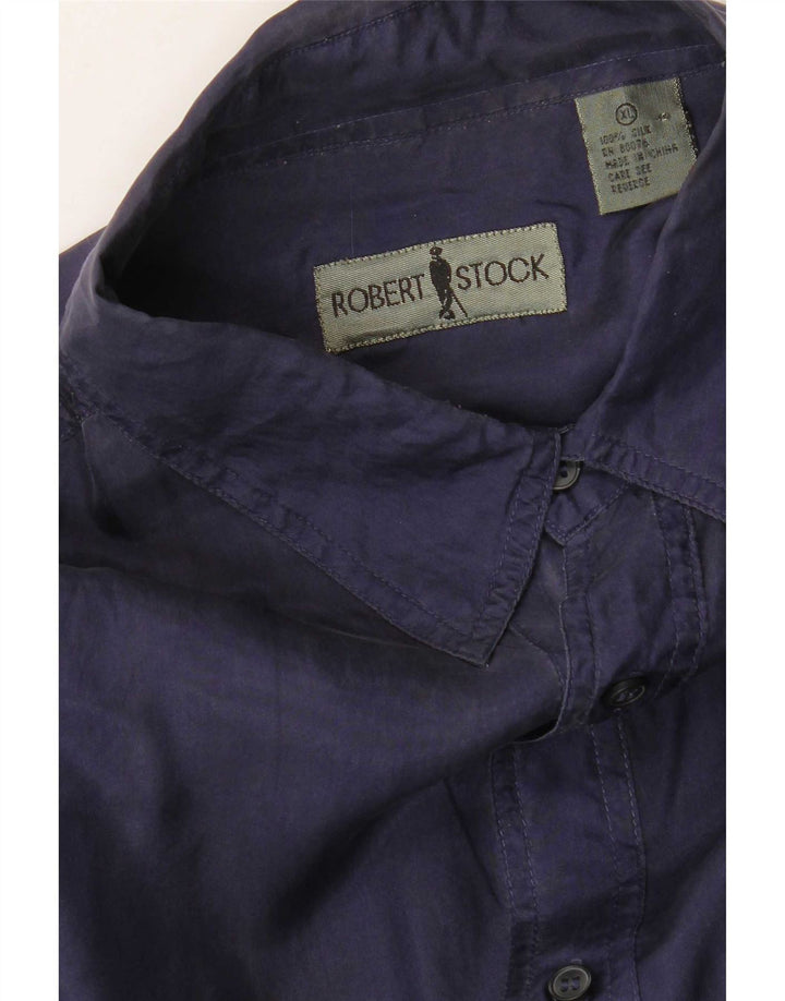 Robert Stock Mens Shirt XL Navy Blue Silk