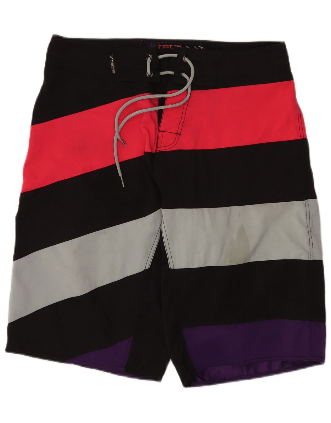 EFFEKT Mens Graphic Swimming Shorts Large Multicoloured Striped Cotton