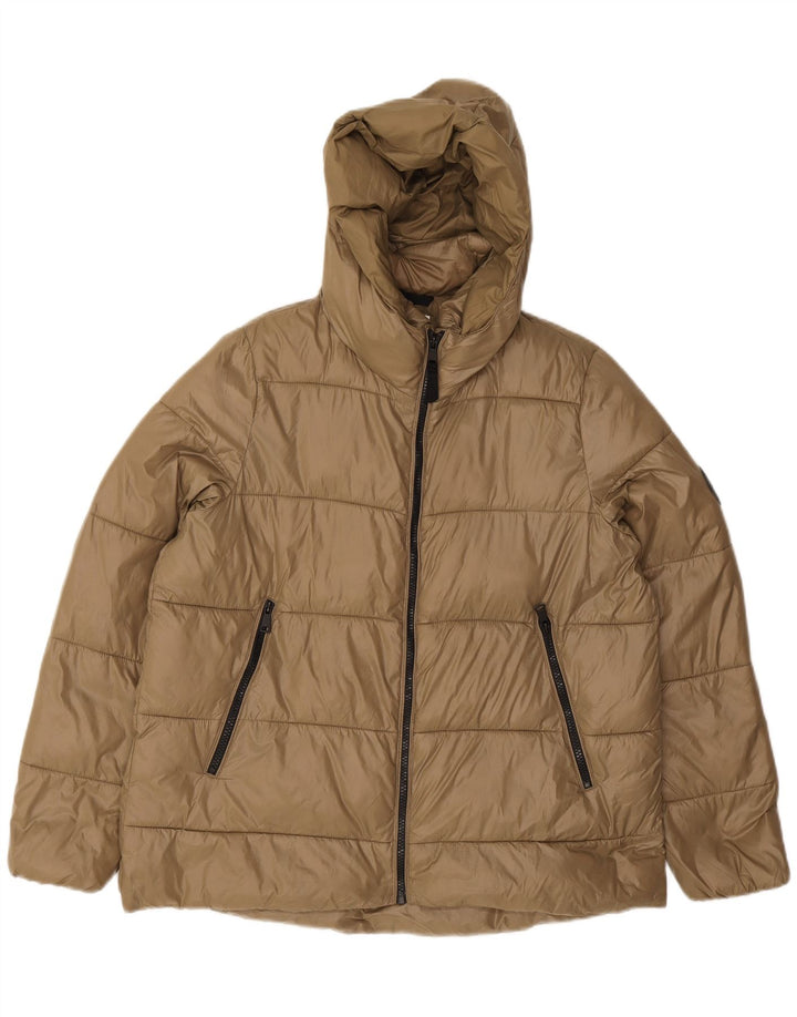 ZARA Mens Hooded Padded Jacket UK 36 Small Khaki Polyamide Vintage Zara and Second-Hand Zara from Messina Hembry 