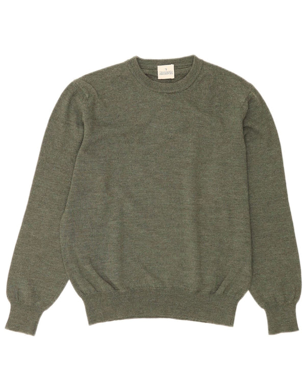 Trussardi Mens Crew Neck Jumper Sweater Small Green Virgin Wool