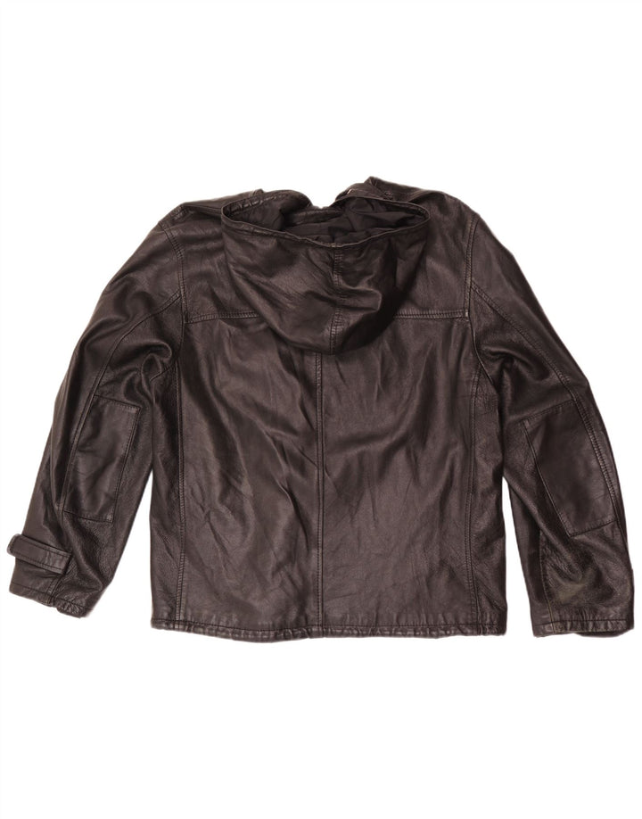 Conbipel Mens Hooded Leather Jacket IT 54 XL Black
