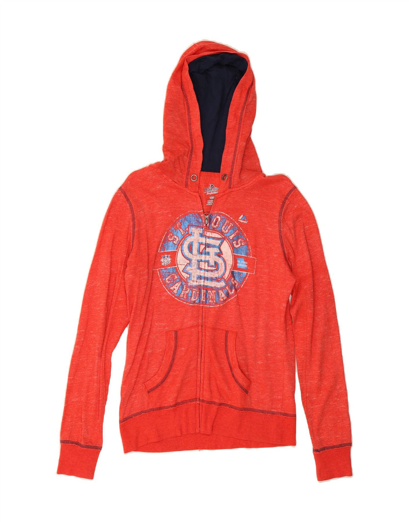 MAJESTIC Womens Graphic Zip Hoodie Sweater UK 14 Medium Red Flecked Cotton Vintage Majestic and Second-Hand Majestic from Messina Hembry 
