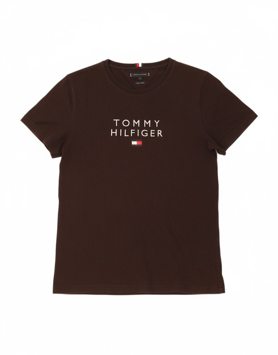 TOMMY HILFIGER Mens Graphic T-Shirt Top Medium Brown Cotton