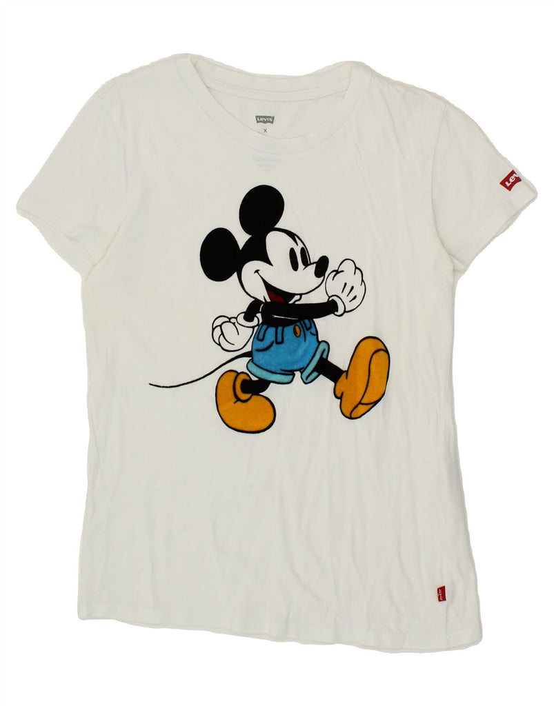 LEVI'S Womens Mickey Mouse Graphic T-Shirt Top UK 6 XS White Cotton Vintage Levi's and Second-Hand Levi's from Messina Hembry 