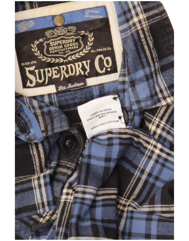 SUPERDRY Womens 3/4 Sleeve Flannel Shirt UK 14 Medium Navy Blue Check
