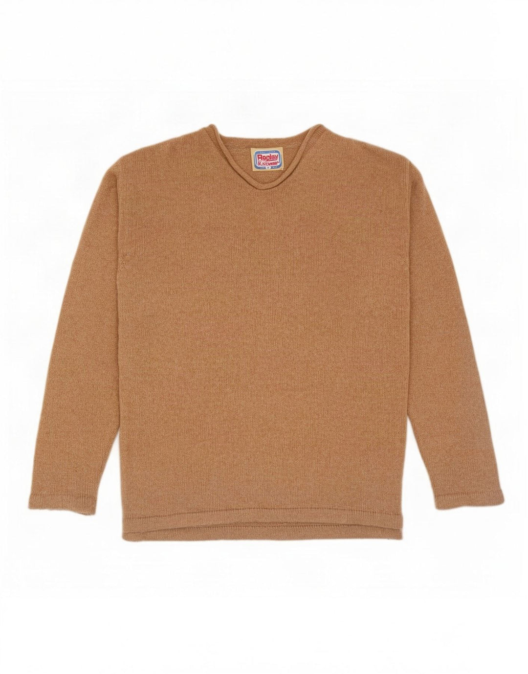 Replay Mens V-Neck Jumper Sweater Small Beige Wool