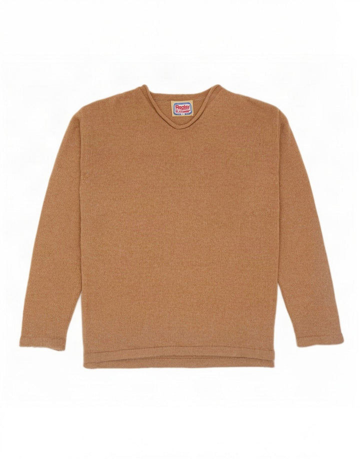 Replay Mens V-Neck Jumper Sweater Small Beige Wool
