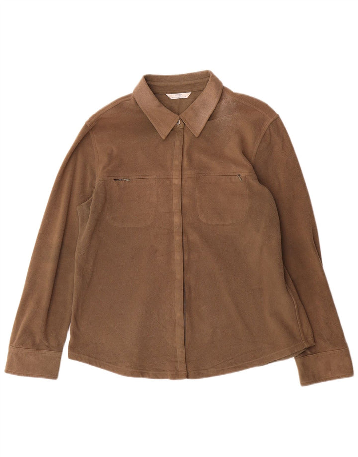 Marks & Spencer Womens Fleece Shirt UK 14 Large Beige Polyester