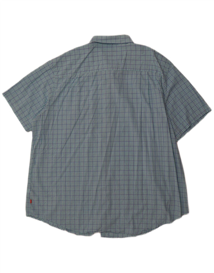 Izod Mens Tall Short Sleeve Shirt 3XL Blue Check Cotton