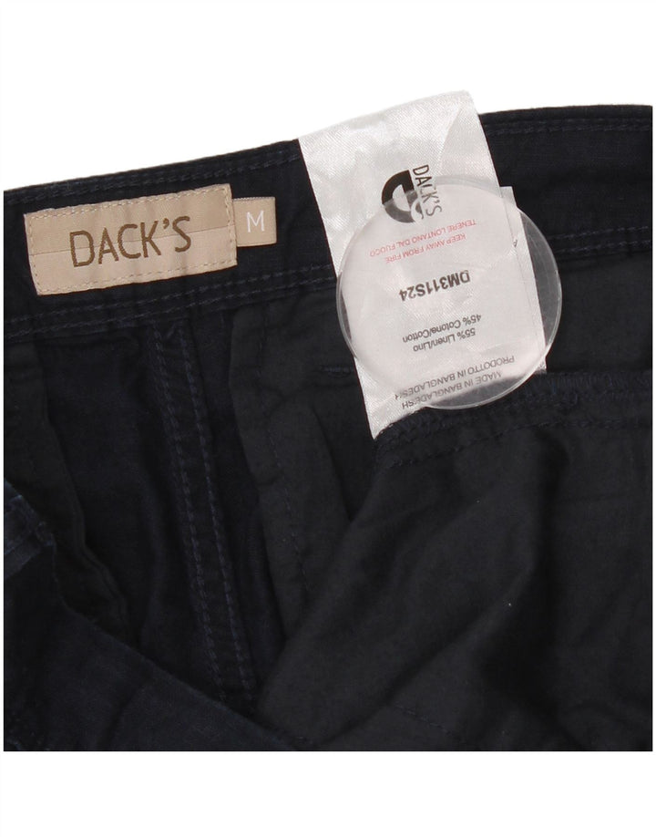 DAKS Mens Slim Chino Trousers Medium W32 L30 Navy Blue Linen