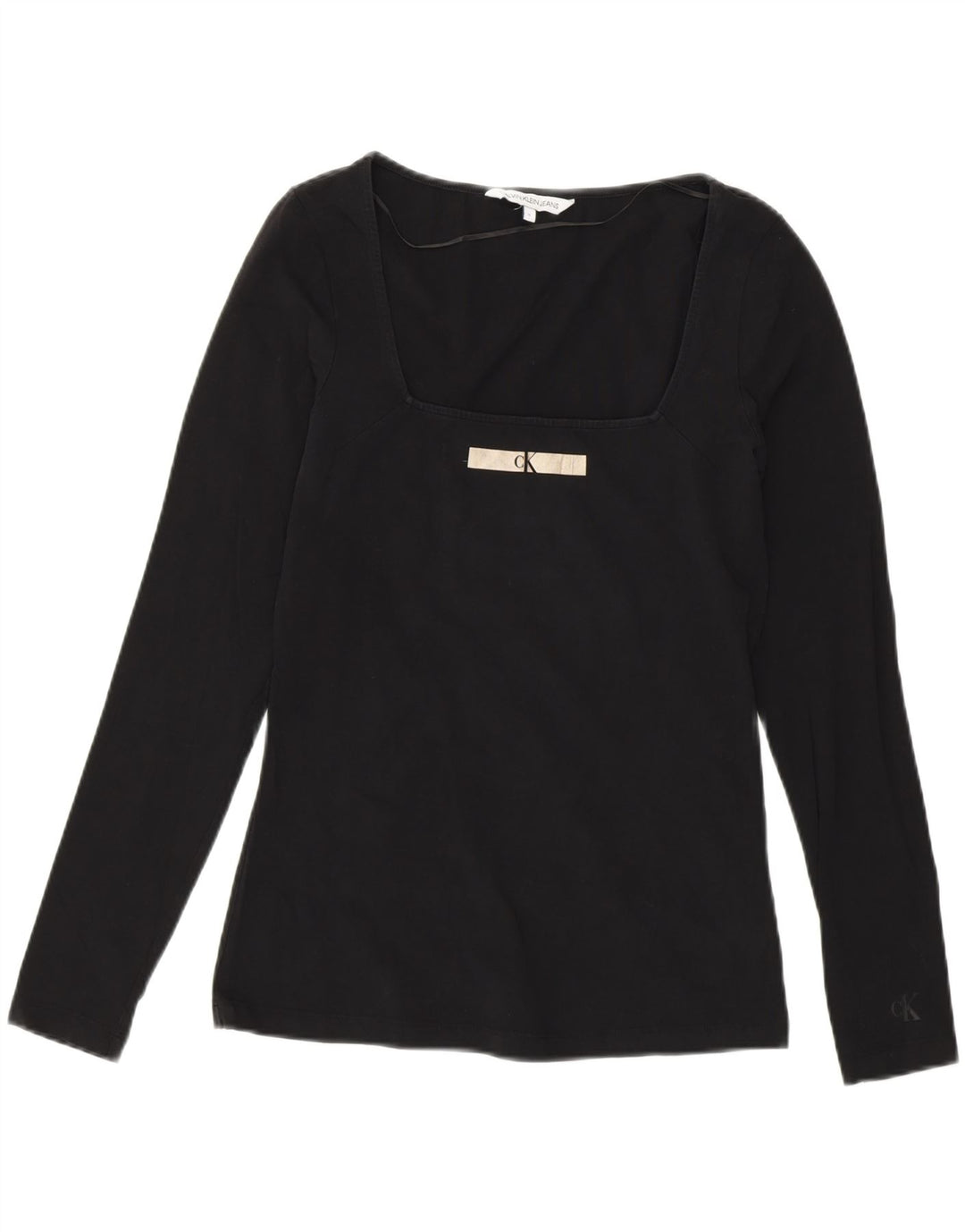 Calvin Klein Womens Graphic Top Long Sleeve UK 14 Medium Black Cotton