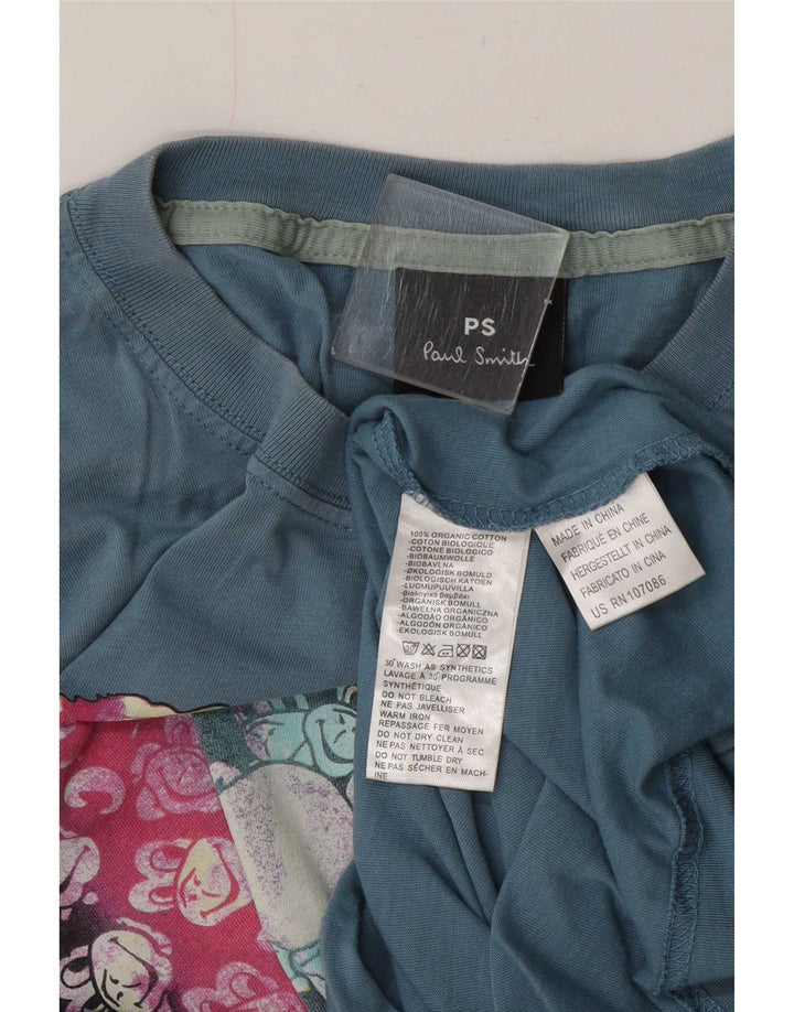 Paul Smith Mens Graphic T-Shirt Top Medium Blue Cotton