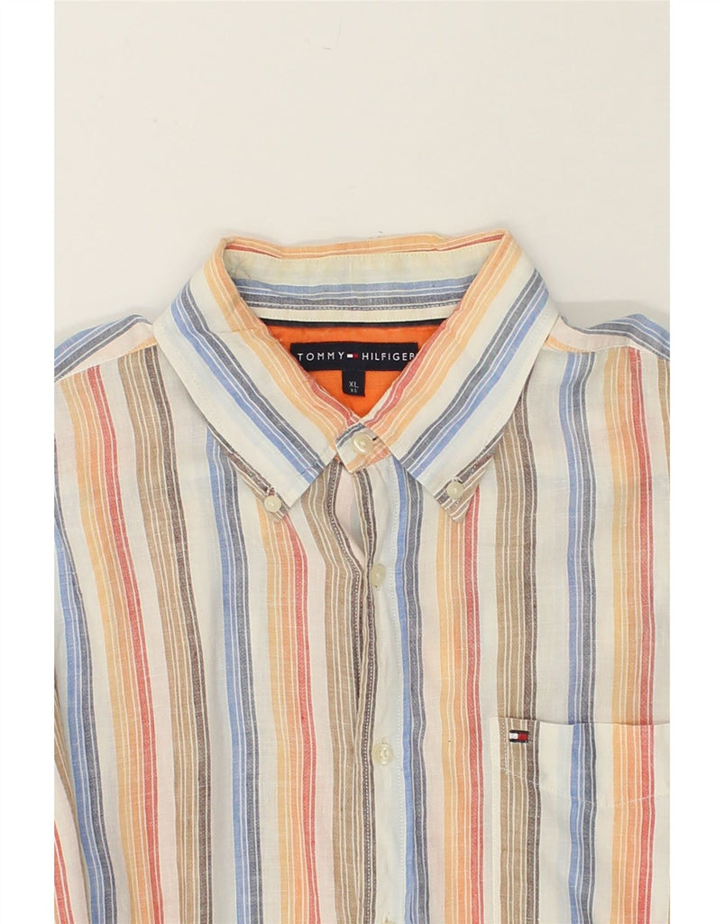 TOMMY HILFIGER Mens Shirt XL Multicoloured Striped Linen | Vintage Tommy Hilfiger | Thrift | Second-Hand Tommy Hilfiger | Used Clothing | Messina Hembry 