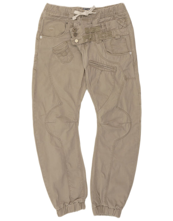 883 Police Mens Graphic Joggers Cargo Trousers W34 L30 Beige Cotton