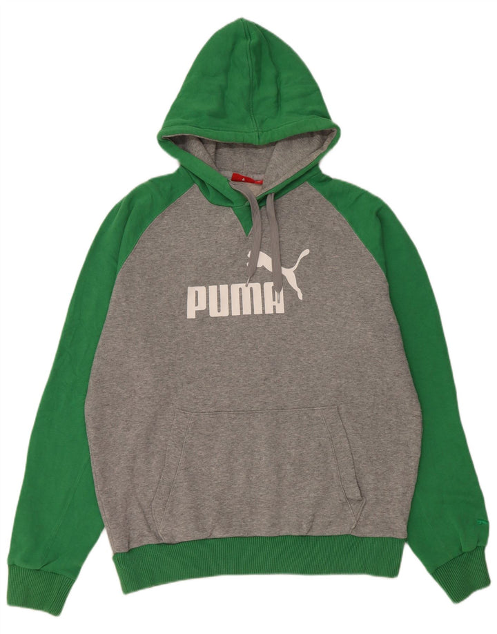 Puma Mens Graphic Hoodie Jumper Medium Grey Colourblock Cotton