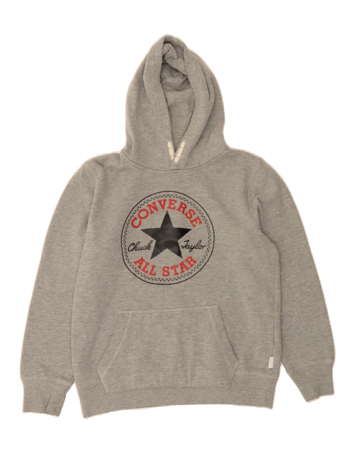 CONVERSE Boys Graphic Hoodie Jumper 12-13 Years Large Grey Cotton Vintage Converse and Second-Hand Converse from Messina Hembry 