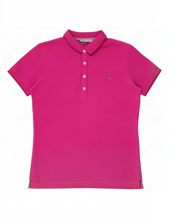 Napapijri Womens Polo Shirt UK 14 Medium Pink Cotton