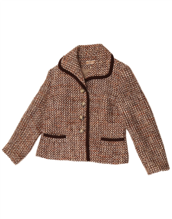 Vintage Womens 4 Button Blazer Jacket EU 44 XL Brown Flecked Wool