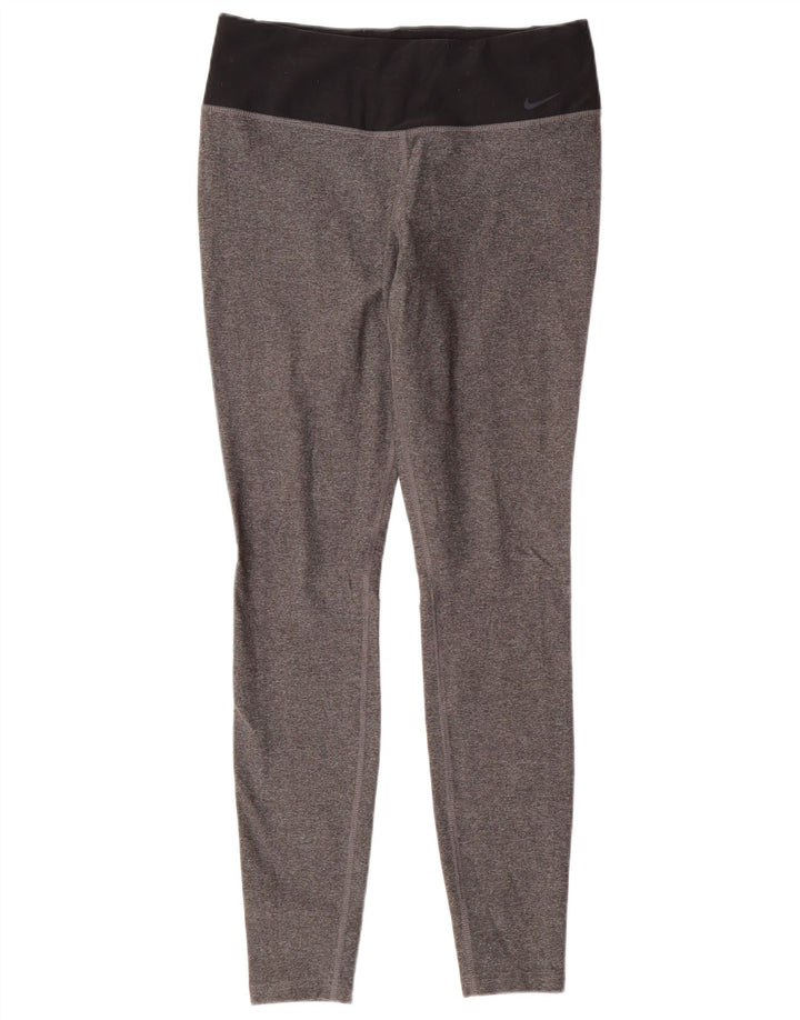 NIKE Womens Dri Fit Leggings UK 12 Medium  Grey Colourblock Polyester
