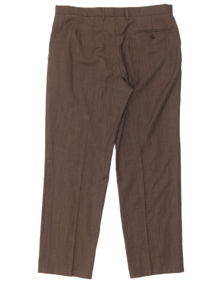 Marks & Spencer Mens Straight Suit Trousers W36 L31 Brown Wool