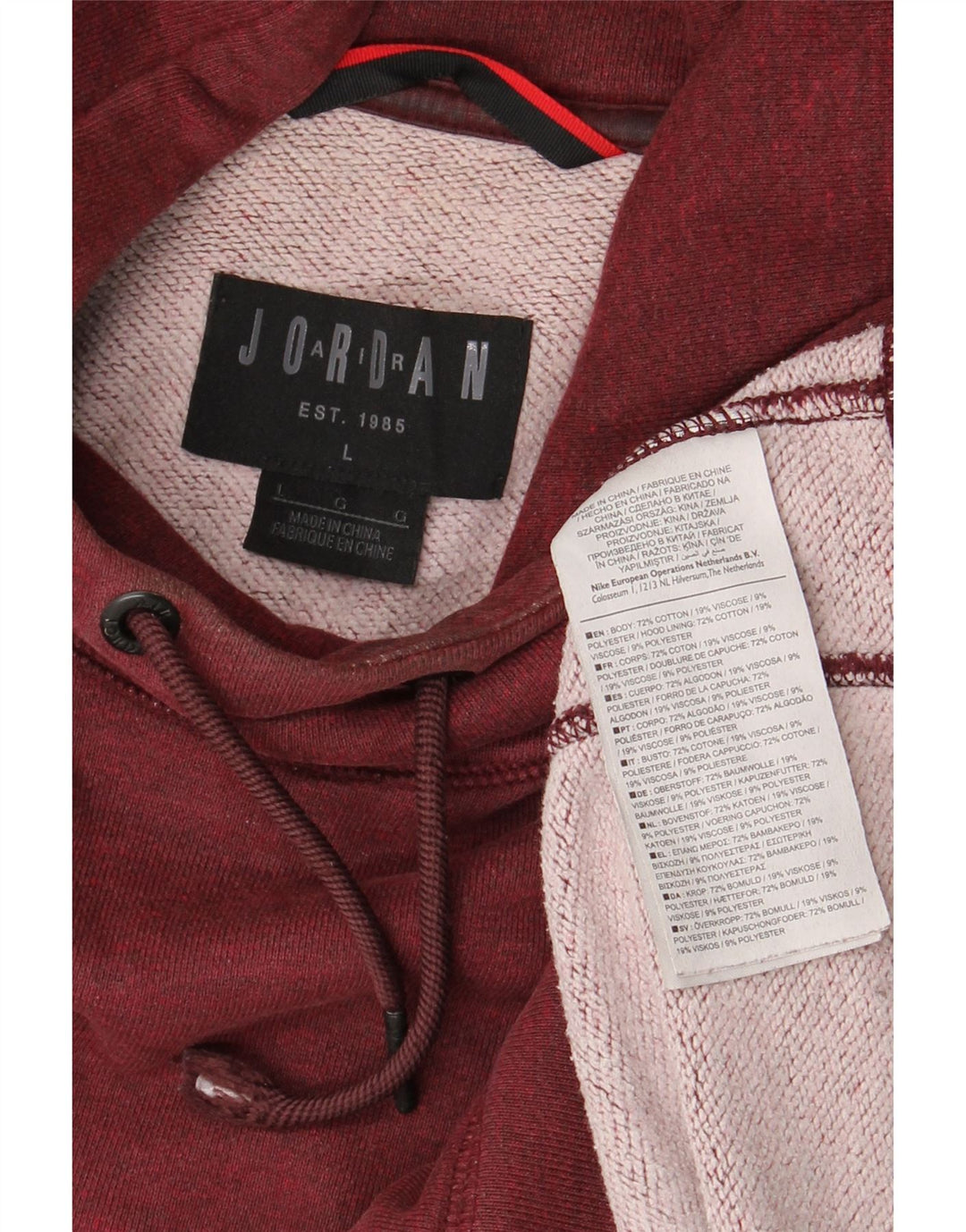 JORDAN Mens Hoodie Jumper Large Maroon Cotton