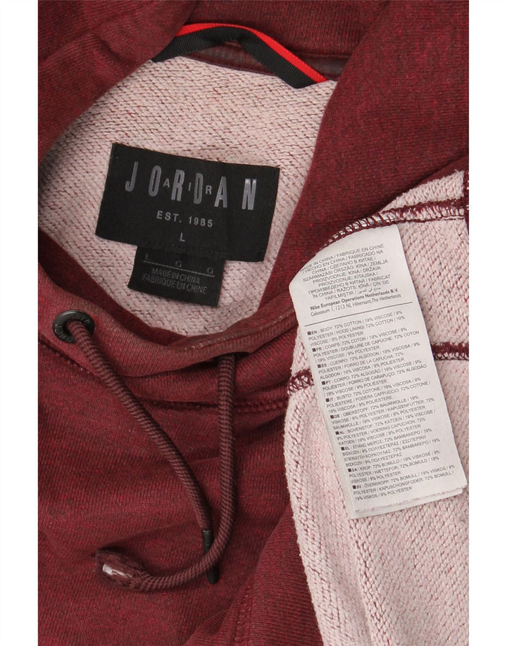 JORDAN Mens Hoodie Jumper Large Maroon Cotton