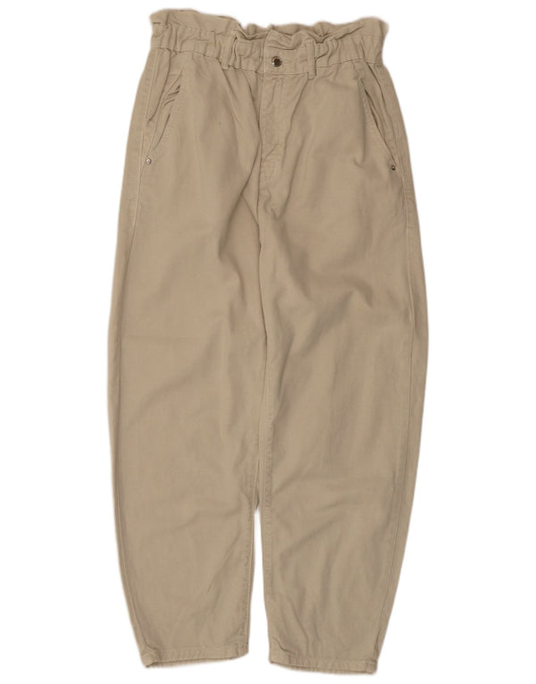Zara Womens Cropped Trousers EU 42 Large W32 L25 Beige Cotton