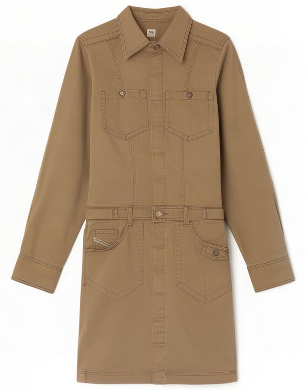 Diesel Womens Long Sleeve Shirt Dress UK 10 Small Khaki Cotton