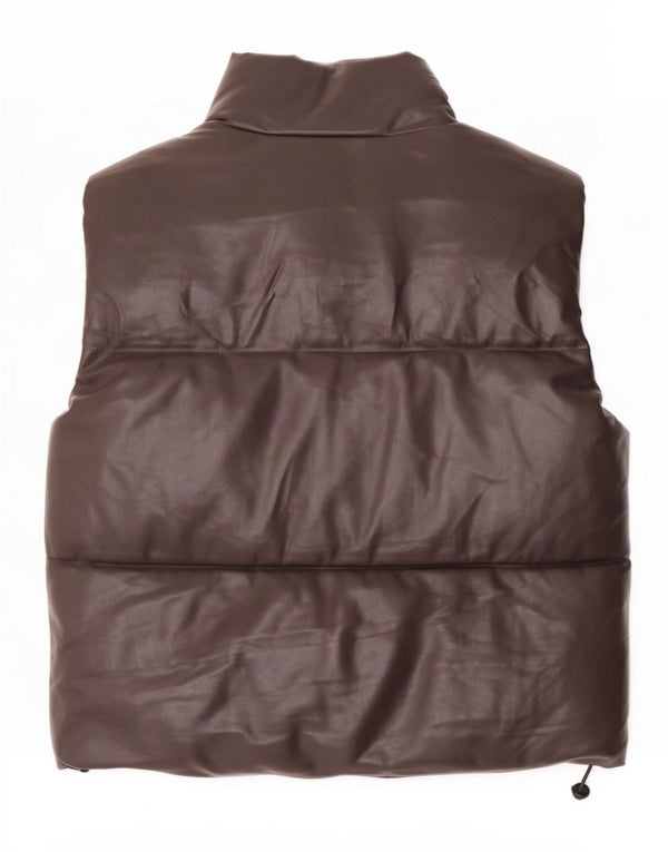 Zara Womens Oversized Faux Leather Padded Gilet UK 10 Small Brown Polyester