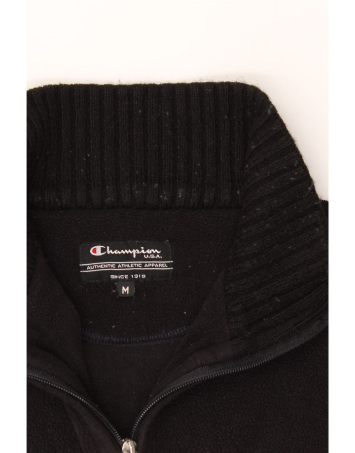 CHAMPION Womens Zip Neck Fleece Jumper UK 14 Medium Black Vintage Champion and Second-Hand Champion from Messina Hembry 