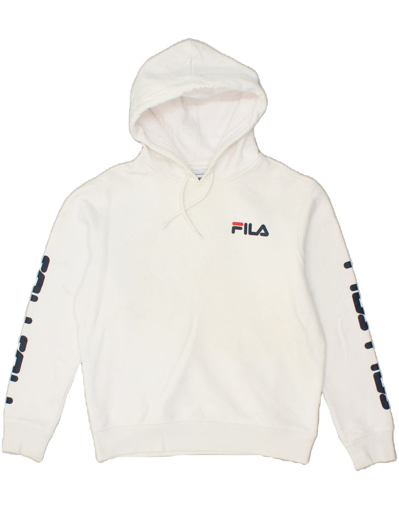 FILA Mens Graphic Hoodie Jumper Small White Cotton | Vintage Fila | Thrift | Second-Hand Fila | Used Clothing | Messina Hembry 