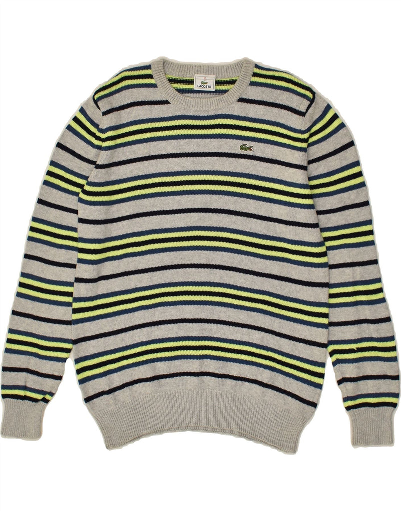 LACOSTE Boys Crew Neck Jumper Sweater 11-12 Years Grey Striped Cotton | Vintage Lacoste | Thrift | Second-Hand Lacoste | Used Clothing | Messina Hembry 