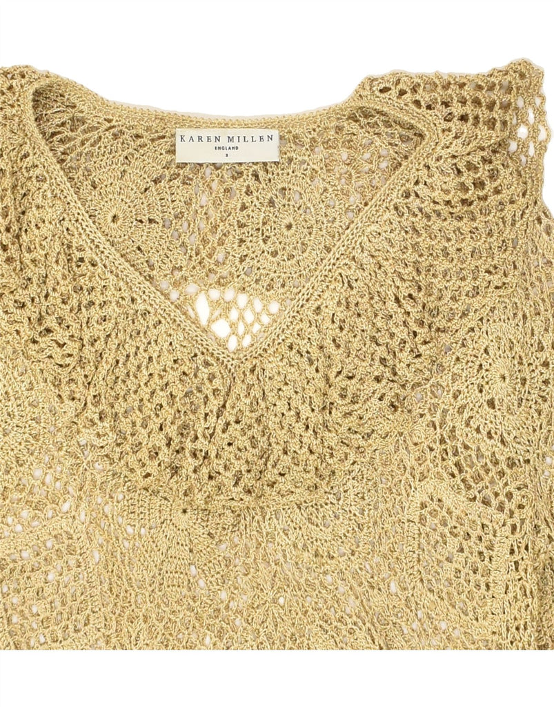 KAREN MILLEN Womens Crochet Top Long Sleeve US 3 Small Beige | Vintage Karen Millen | Thrift | Second-Hand Karen Millen | Used Clothing | Messina Hembry 