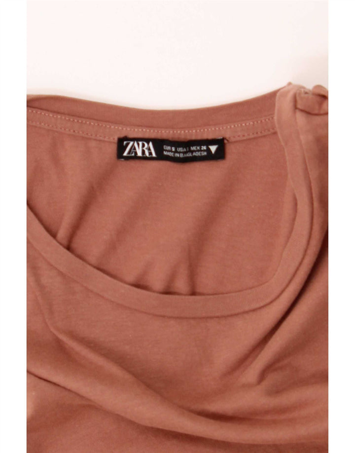 Zara Womens Short Sleeve Blouse Top UK 10 Small Brown