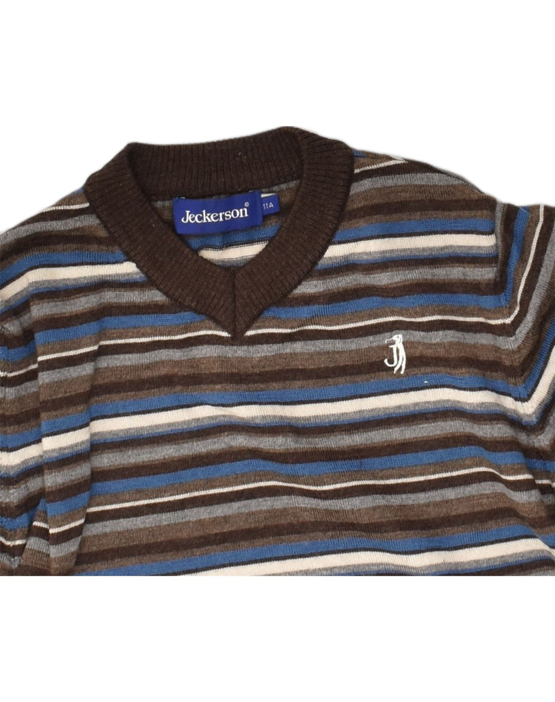 JECKERSON Boys V-Neck Jumper Sweater 10-11 Years Brown Striped Wool | Vintage Jeckerson | Thrift | Second-Hand Jeckerson | Used Clothing | Messina Hembry 